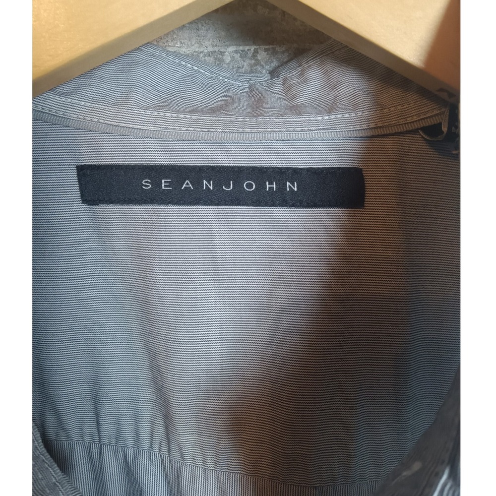 Sean John Men' Gray Pinstripe Short Sleeve Button Up Casual Shirt Y2K - Picture 4 of 9